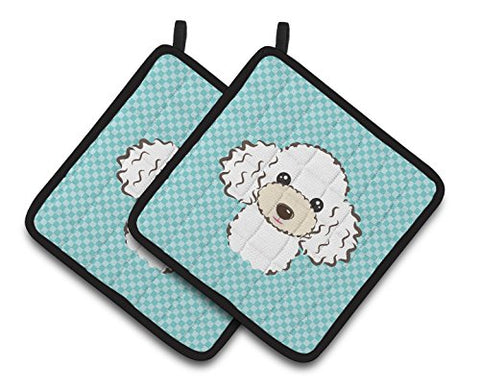 Caroline's Treasures Checkerboard Blue White Poodle Pair of Pot Holders BB1195PTHD, 7.5HX7.5W, Multicolor