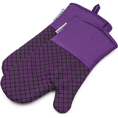 LA Sweet Home Silicone Oven Mitts Greek Key Pattern Heat Resistant Potholders Cooking Gloves Non-Slip Barbecue Gloves, Pot Holders,1 Pair(Purple)