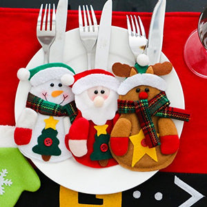 Fashionclubs Christmas Dinner Flatware Silverware Cutlery Holder Pocket,Christmas Santa Elk Snowman Shape Pack of 3