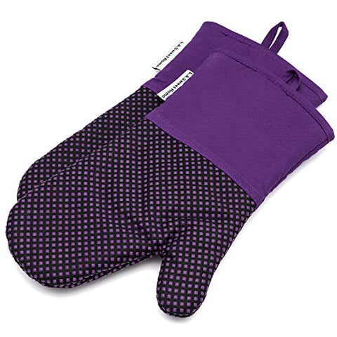 Silicone Oven Mitts 464 F Heat Resistant Potholders Dot Printed Cooking Gloves Non-Slip Grip for Kitchen Oven BBQ Grill Cooking Baking 1 pair 13 Inch (Purple) LA Sweet Home