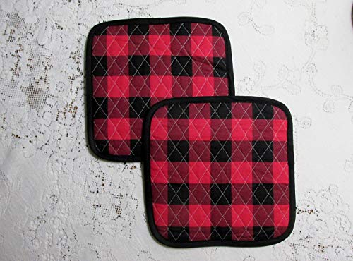 Buffalo Plaid Pot Holders or Hot Pads - Set of 2-9.5 Inch Square - Lined with Insul-Bright