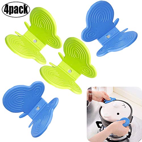 Butterfly Plate Dish Clip Mini Kitchen Gadget Insulation Clamp Anti Scald Oven Mitts Bowl Pot Holders with Magnet for Heat Resistant Kitchen Hand Protector Tools & Appliances Green and Blue (4 Pcs)