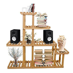 5-Tier Wooden Plant Display Stand Bonsai Flower Rack Storage Organizer Rack Shelving 10 Pot Holder for Garden Patio Corner Décor