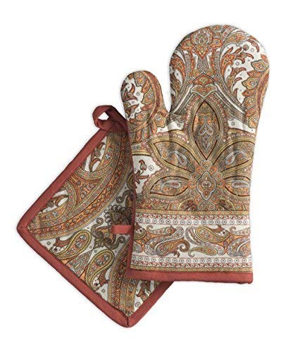 Maison d' Hermine Kashmir Paisley 100% Cotton Set of Oven Mitt (7.5 Inch by 13 Inch) and Pot Holder (8 Inch by 8 Inch). Perfect for Thanksgiving and Christmas