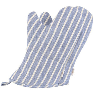 NEOVIVA Denim Quilting Heat Resistant Adult Oven Mitt for Women and Men, Set of 2, Chalk Striped Cosmic Sky