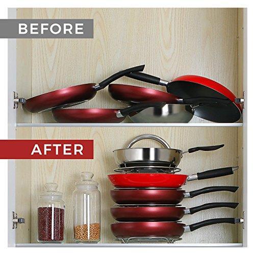 Decoformax Adjustable Pan Pot Organizer Rack for Cookware, 5-Tier Cookware Holder for Cabinet Worktop Storage