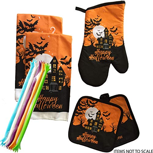 Greenbrier Kitchen Linen Set (Includes: one Oven mitt, Two Pot Holders and Two Dish Towels) (Bats)