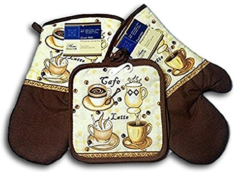 Kitchen Oven Mitt Pot Holder Kitchen Linens Oven Mitt Pot Holder Pack of 4 Oven Mitts & Pot Holders Kitchen Cooking & Baking Supplies (2 Pot Holders & 2 Oven Mitts) (Cafe Latte)