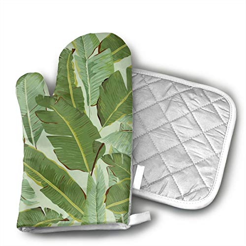 GUYDHL Unisex Oven Mitt and Pot Holder for Tropical Plant Leaf - 2 Pair