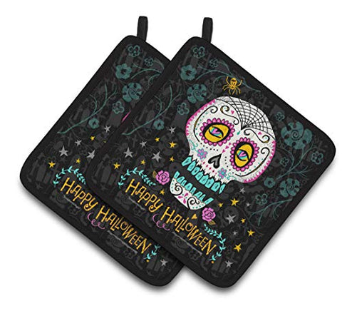 Caroline's Treasures Happy Halloween Day of The Dead Pair of Pot Holders, Multicolor