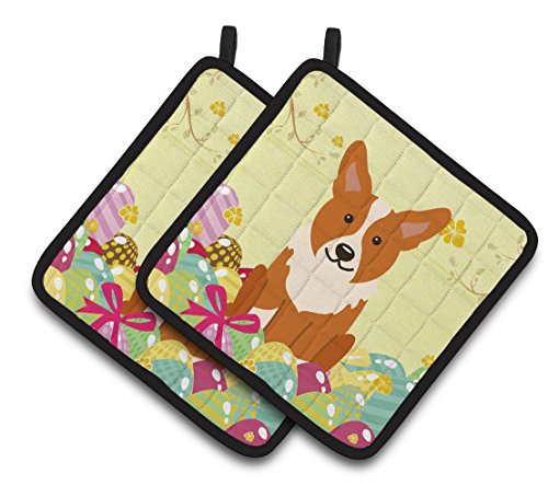 Caroline's Treasures Easter Eggs Corgi Pair of Pot Holders, 7.5HX7.5W, Multicolor