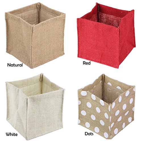 POSHNPRETTY 12 PCS Dozen Square Burlap Laminated Lined Vase Pot Cover Holder 5"x5"x5"- 6"x6"x6" - Choose Colors (5" x 5" x 5", Natural)