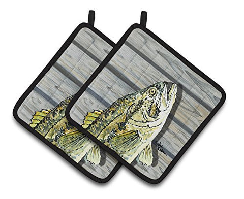 Caroline's Treasures Fish Bass Small Mouth Pair of Pot Holders 8493PTHD, 7.5HX7.5W, Multicolor