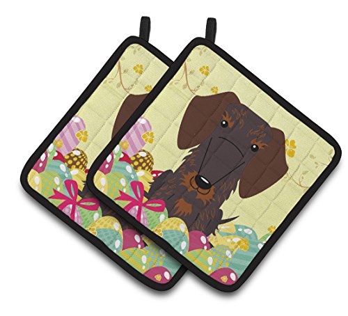 Caroline's Treasures BB6129PTHD Easter Wire Haired Dachshund Pair of Pot Holders, 7.5" x 7.5", Multicolor
