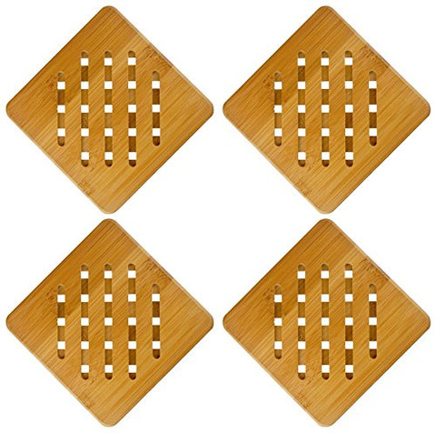 Weikai Bamboo Trivet Mat Set, Heavy Duty Hot Pot Holder Pads Coasters, Perfect for Modern Home Kitchen Decor, Set of 4, 5.9" Square