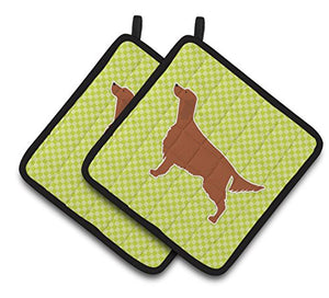 Caroline's Treasures Irish Setter Checkerboard green Pair of Pot Holders BB3793PTHD, 7.5HX7.5W, Multicolor