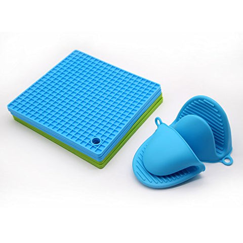 Antelope shop Silicone Pot Holder, Trivet Mat,Spoon Rest,Jar Opener & Coasters,Non-slip, Insulation, Durable, Flexible Trivet Table Kitchen(2 Blue & 2Green)