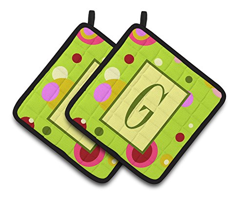 Caroline's Treasures Letter G Monogram - Lime green Pair of Pot Holders CJ1010-GPTHD, 7.5HX7.5W, Multicolor