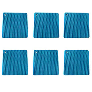 Multipurpose Silicone Pot Holders,Silicone Mat Drying,Kitchen Non Slip Pads, Trivets,silicone hot pad, Spoon Rests , Non-slip, Insulation, Durable, Resistant Hot Pads for Table Kitchen (6pack)-blue