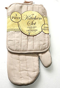 DINY Home & Style 3 Piece Oven Mitt and 2 Potholder Set (Beige)