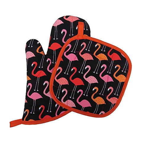 Flamingos Oven Mitt & Pot Holder Set - Handmade