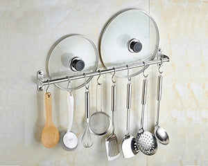 2pcs Wall Mounted Pan Pot Rack Kitchen Utensils Hanger Organizer Lid Holder 15" Stainless Steel 15 Hooks Multipurpose