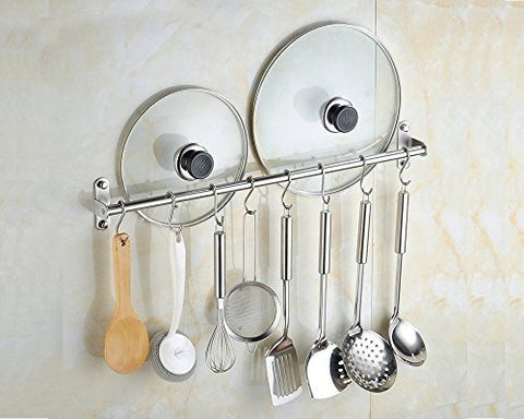 2pcs Wall Mounted Pan Pot Rack Kitchen Utensils Hanger Organizer Lid Holder 15" Stainless Steel 15 Hooks Multipurpose