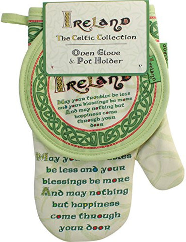 Celtic Collection Oven Glove & Pot Holder With Irish Blessing Design