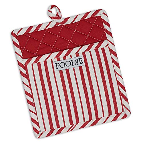 CC Home Furnishings Set of 2 Striped Red Peppermint Pot Holder 9"