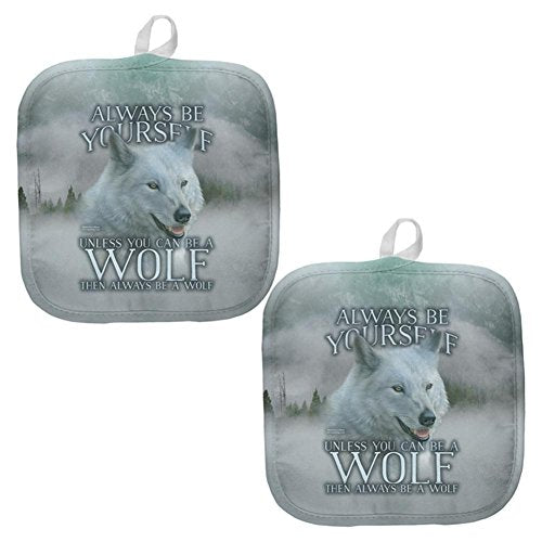Always Be Yourself Unless White Wolf All Over Pot Holder (Set of 2) Multi Standard One Size