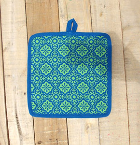 VLiving Turquoise and Green Printed Pot Holder Quilted Retro Print Kitchen Accessory 100% Cotton Size 8"x 8" (Turquoise)