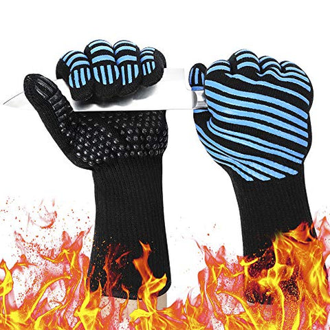 932? Extreme Heat Resistant BBQ Gloves, Food Grade Kitchen Oven Mitts - Flexible Oven Gloves with Cut Resistant, Silicone Non-slip Cooking Hot Glove for Grilling, Cutting, Baking, Welding (1 pair)