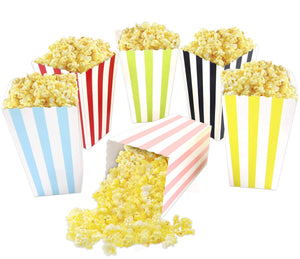 Colorful Striped Popcorn Boxes Cardboard Candy Container for Carnival Party Movie Fiesta VBS 24 Pieces