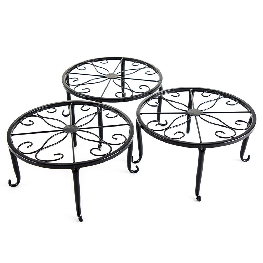 Metal 3 in 1 Potted Plant Stand Floor Flower Pot Rack/Iron Rack (Black)