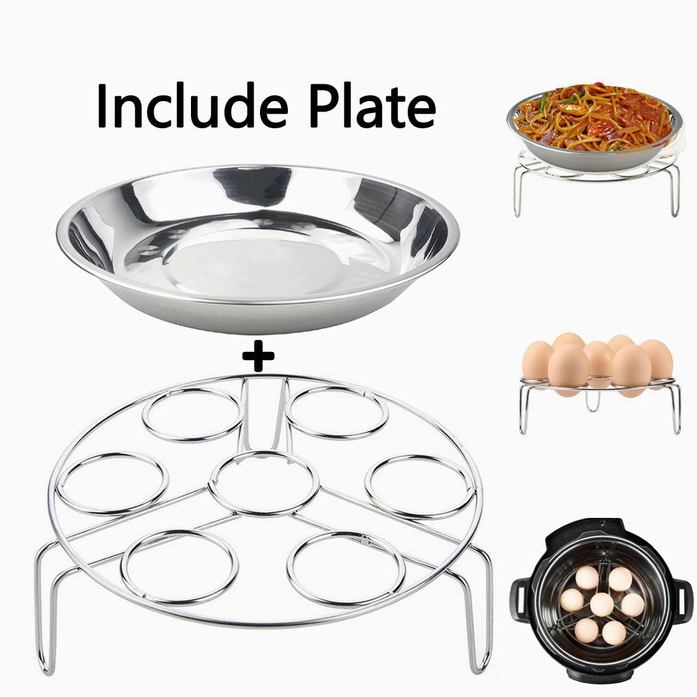 Stainless Steel Egg Steamer Rack, for Instant Pot and Pressure Cooker Accessories, Vegetable Steam Rack Stand, Include Stainless Steel 6.5inch Round Dish Plate