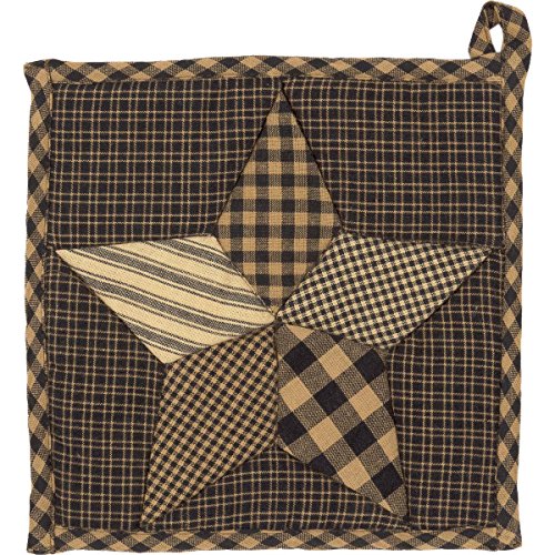 VHC Brands Classic Country Primitive Tabletop & Kitchen - Farmhouse Star Black Pot Holder, 8" x 8", Charcoal