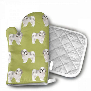 Shih Tzu Fabric Lime Cute Dog Fabric Toy Oven Mitts,Professional Heat Resistant Microwave BBQ Oven Insulation Thickening Cotton Gloves Baking Pot Mitts With Soft Inner Lining For Kitchen Cooking