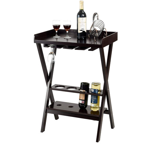 Giantex 3-in-1 Wine Rack Wooden Wine Stand Display Shelf Bar Serving Tray w/Wine Bottle Storage, Glass Hanger & Wood Wine Holder