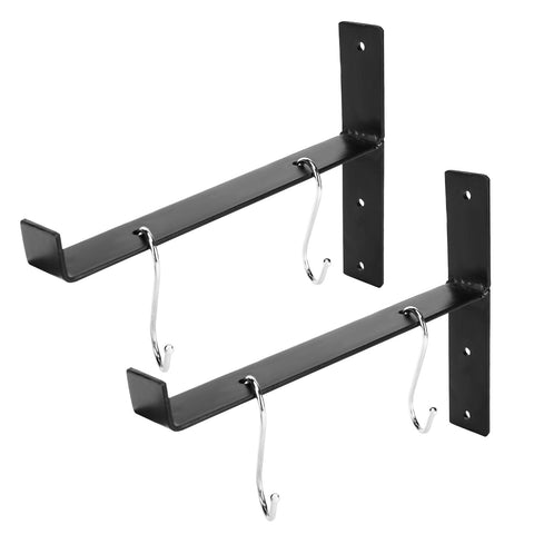 LIDIWEE 2Pcs Metal Wall Shelf Brackets Heavy Duty T Corner Brace Joint Angle Bracket Shelf Brackets Wall Decorative Corner Brackets 8" L x 6" H in Matte Black and 4Pcs Multifunctional S Hooks Hanging