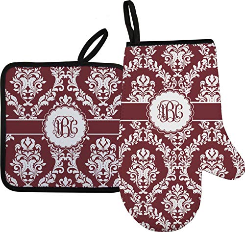 RNK Shops Maroon & White Oven Mitt & Pot Holder (Personalized)