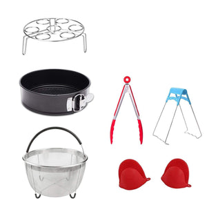 Accessories for Pressure Cooker with Steamer Basket, Egg Steamer Rack, Non-stick Springform Pan,Food Tong, Bowl Dish Clip, 1 Pair Silicone Cooking Pot Mitts 7 Piece