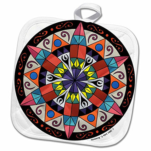 3D Rose Hex Sign 1 Pennsylvania Dutch Luck Protection Symbol Pot Holder, 8" x 8"