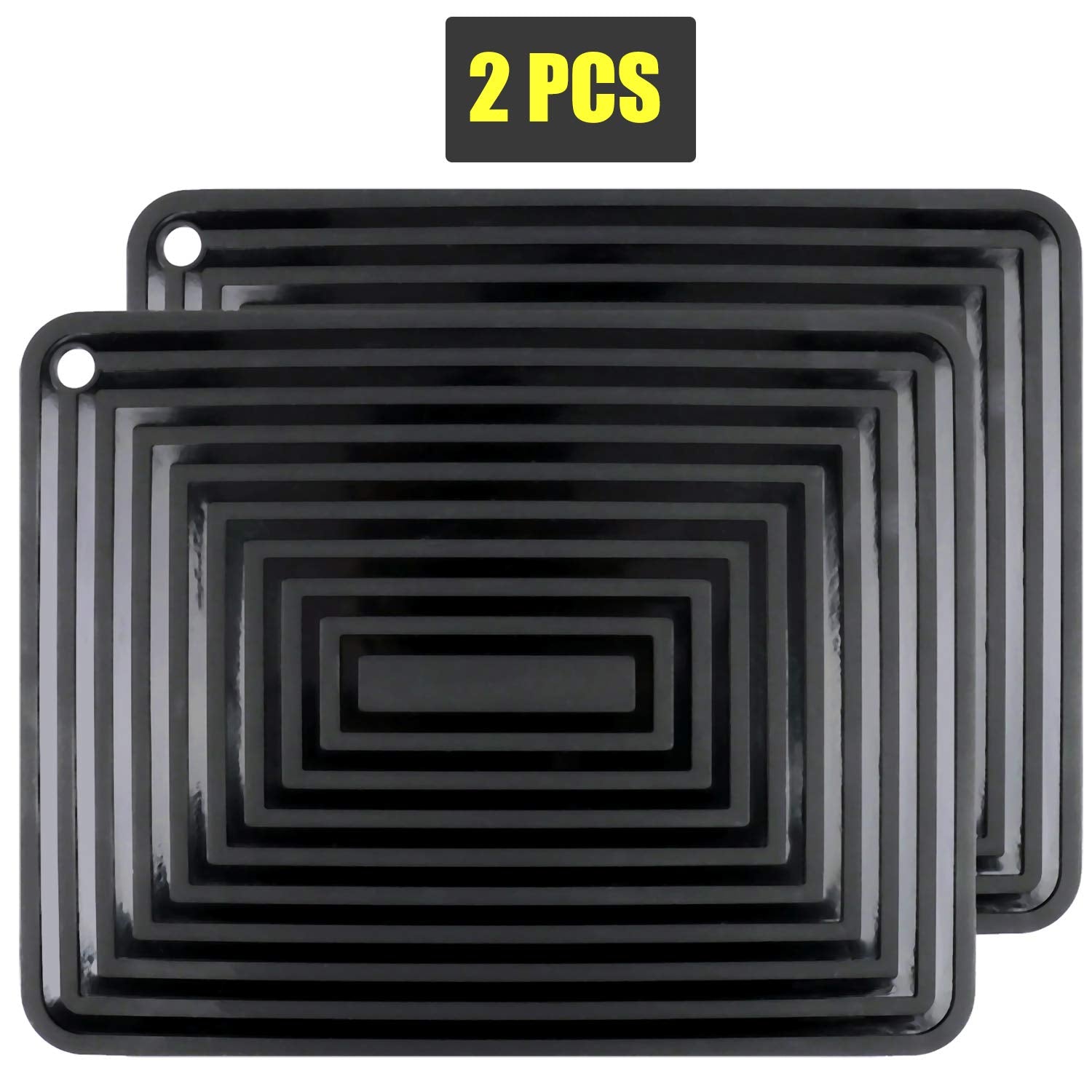 2 Pack Silicone Trivet Mats/Hot Pads,Pot Holder,9"x12" Non Slip Flexible Durable Heat Resistant Pot Coaster Kitchen Table Mats (Black)