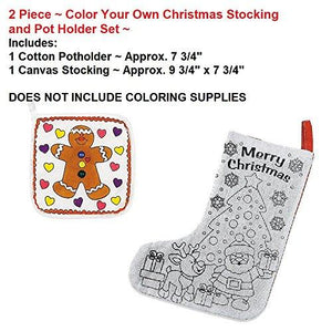 2 Piece ~ Color Your Own Christmas Stocking and Pot Holder Set ~ New