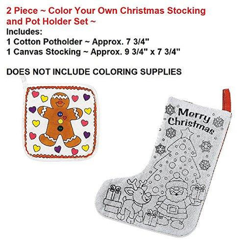 2 Piece ~ Color Your Own Christmas Stocking and Pot Holder Set ~ New