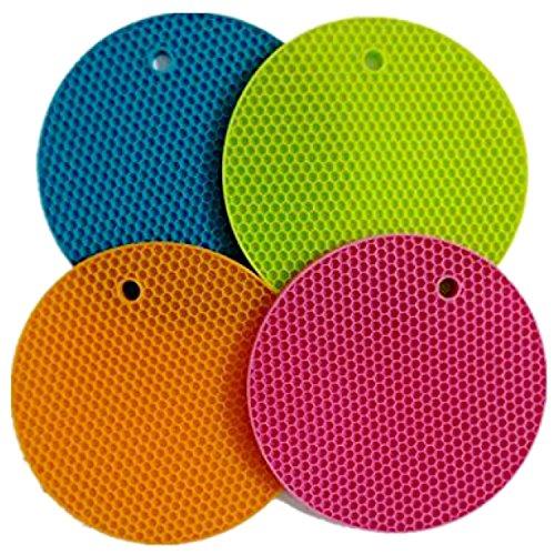 2 In 1 Combo Set - 4 Round Silicone Non-Slip Potholder/Trivet/Mat And A Stainless Steel Veggie Swivel Peeler With Plastic Handle, Plus An Awesome Ebook For Healthy Cooking By Blueskybos