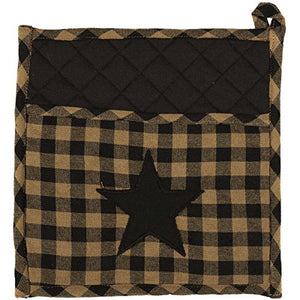 VHC Brands Classic Country Primitive Tabletop & Kitchen - Star Pot Holder, 9" x 9", Black