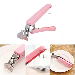 Cooking Tools Kitchen Stainless Steel Exquisite Bowl Pot Pan Gripper Clip Hot Dish Plate Bowl Clip Retriever Tongs (Pink)