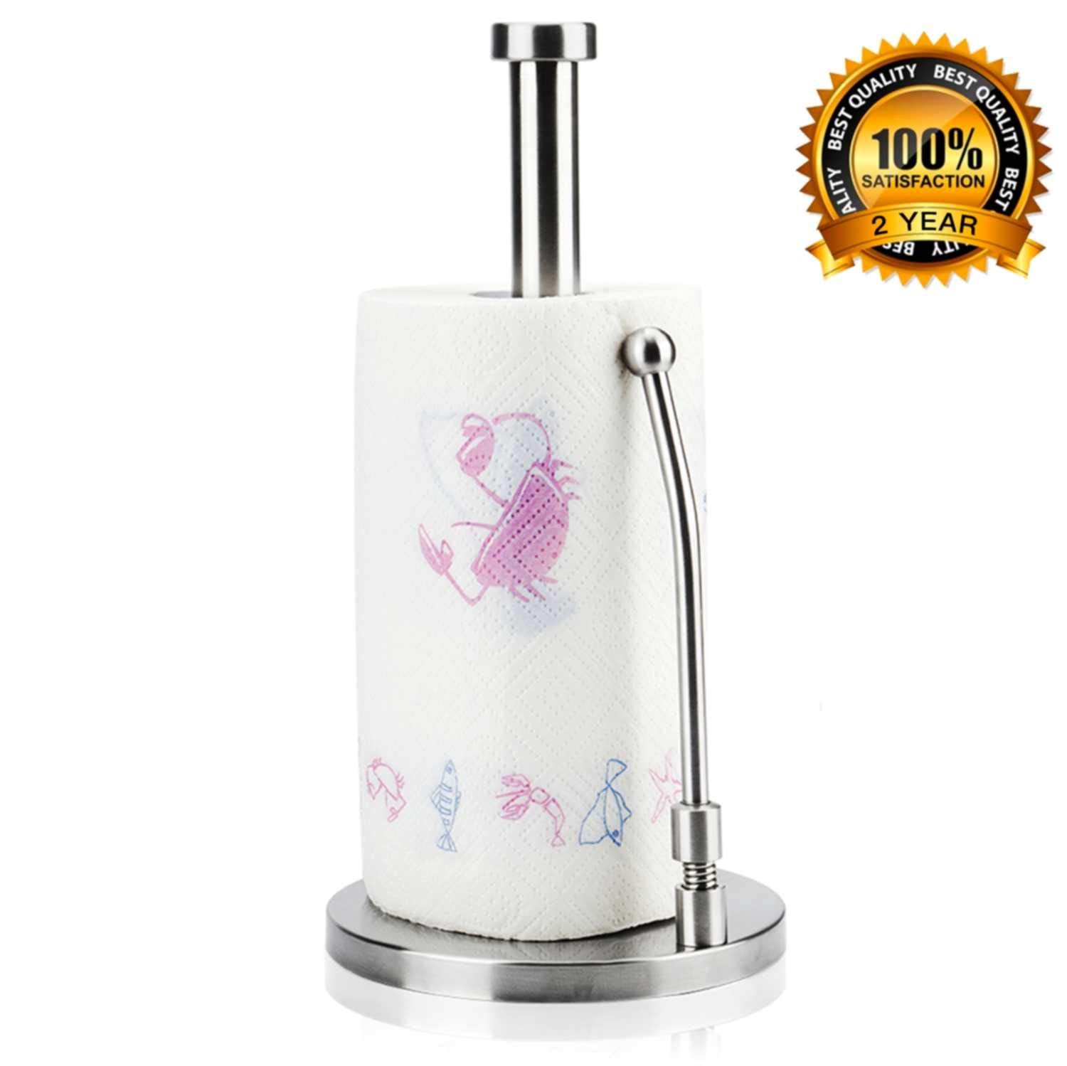 KKPOT Kitchen Standing Paper Towels Holder,Stainless Steel Countertop Rack for Tissue and Napkin in Roll