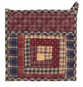 VHC Brands Rustic & Lodge Tabletop & Kitchen-Millsboro Patch Pot Holder, 8" x 8", Burgundy Red